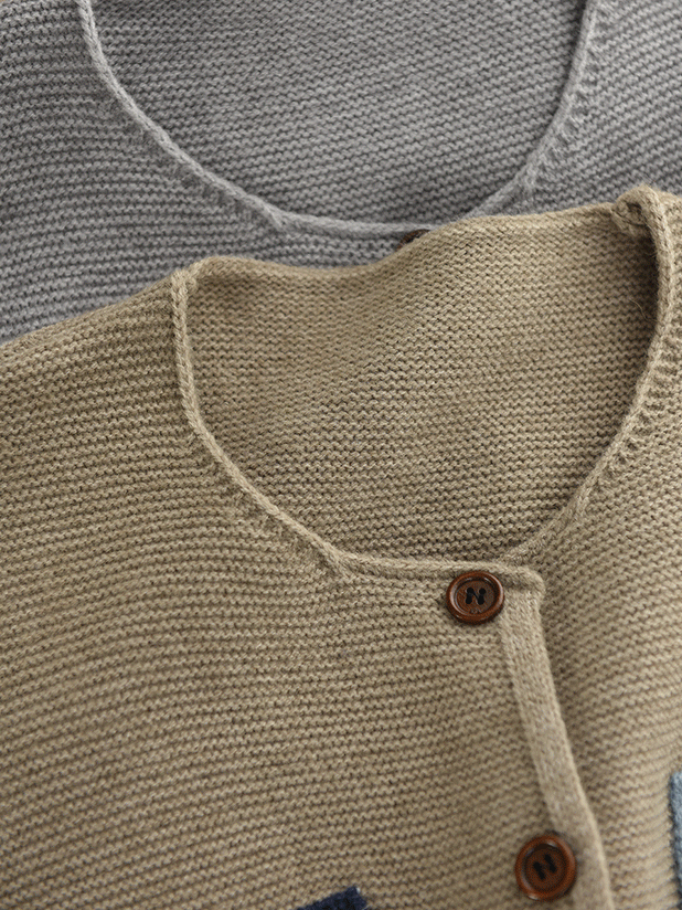 Vest O-Neck Knitted Patch Artsy 100%Cotton Women Autumn