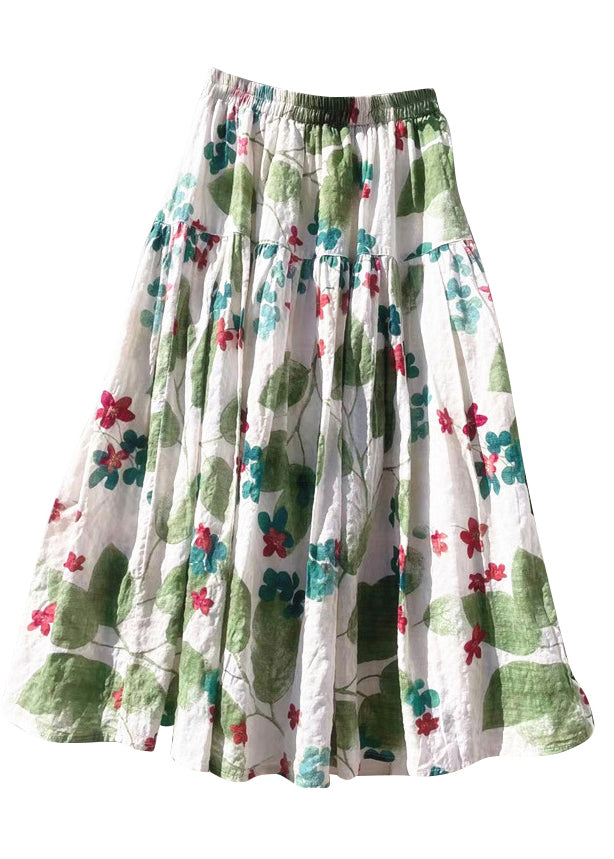Green Skirt New Summer Cotton Elastic Print Waist
