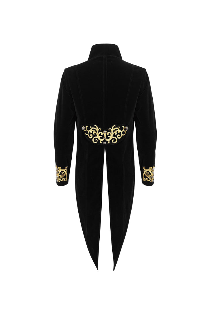 Crimson & Charcoal Vintage Emblem Stitched Swallow-Tail Goth Overcoat
