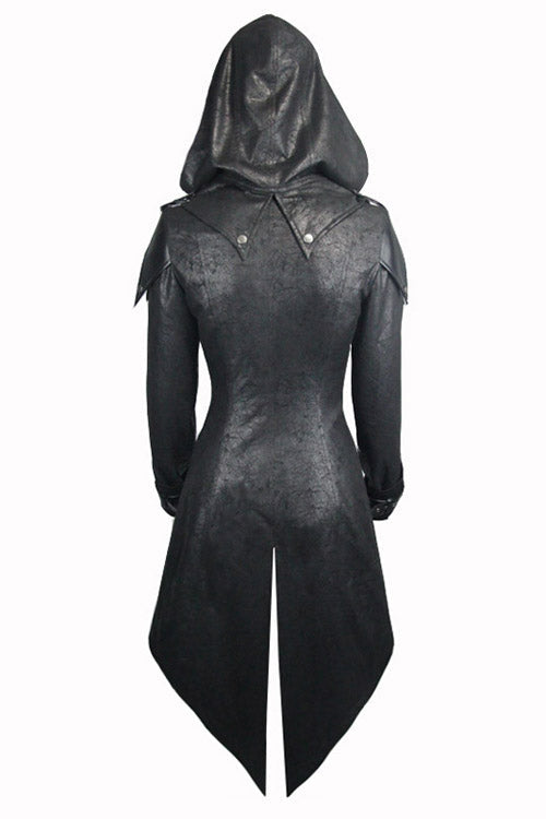 Charcoal Ember Hooded Leather Jacket with Scorched Accents