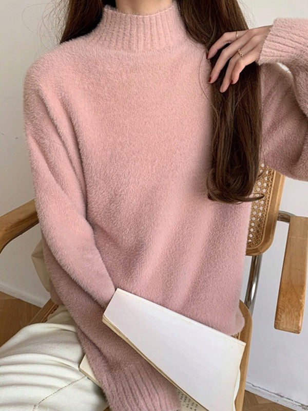 Warmer rosa Rollkragenpullover mit langen Ärmeln aus Nerz QX005