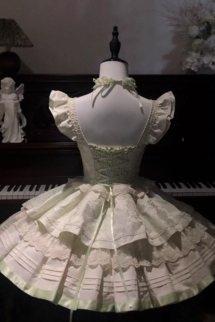 Sleeveless Ruffle Bowknot Lace Sweet Ballet Lolita JSK Dress in Mint Milk Green