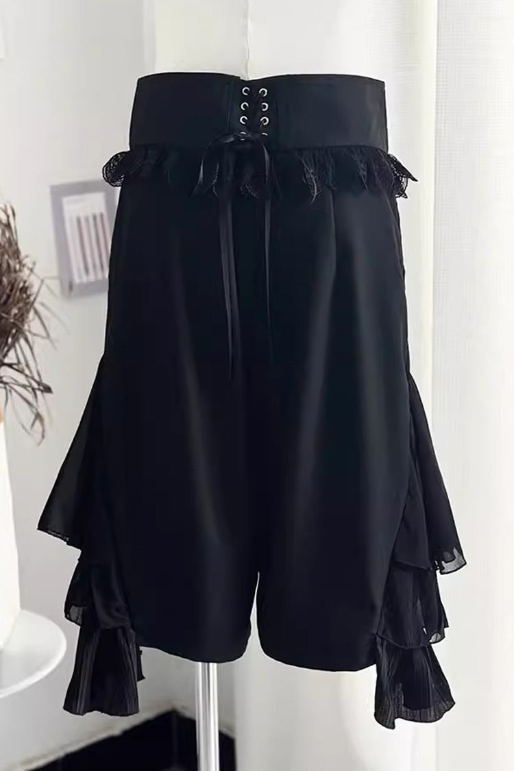 Medieval Ouji Lolita Blouse and Knee-Length Shorts Set in Black