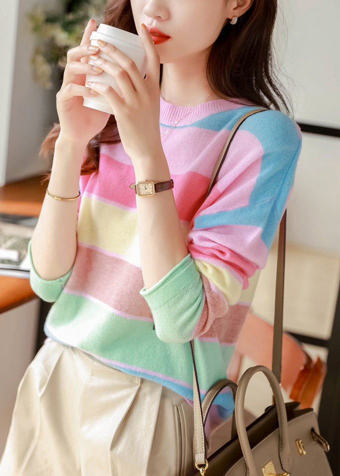Stilvolle Regenbogen O Neck Gemütliche Strick Pullover Herbst QX030