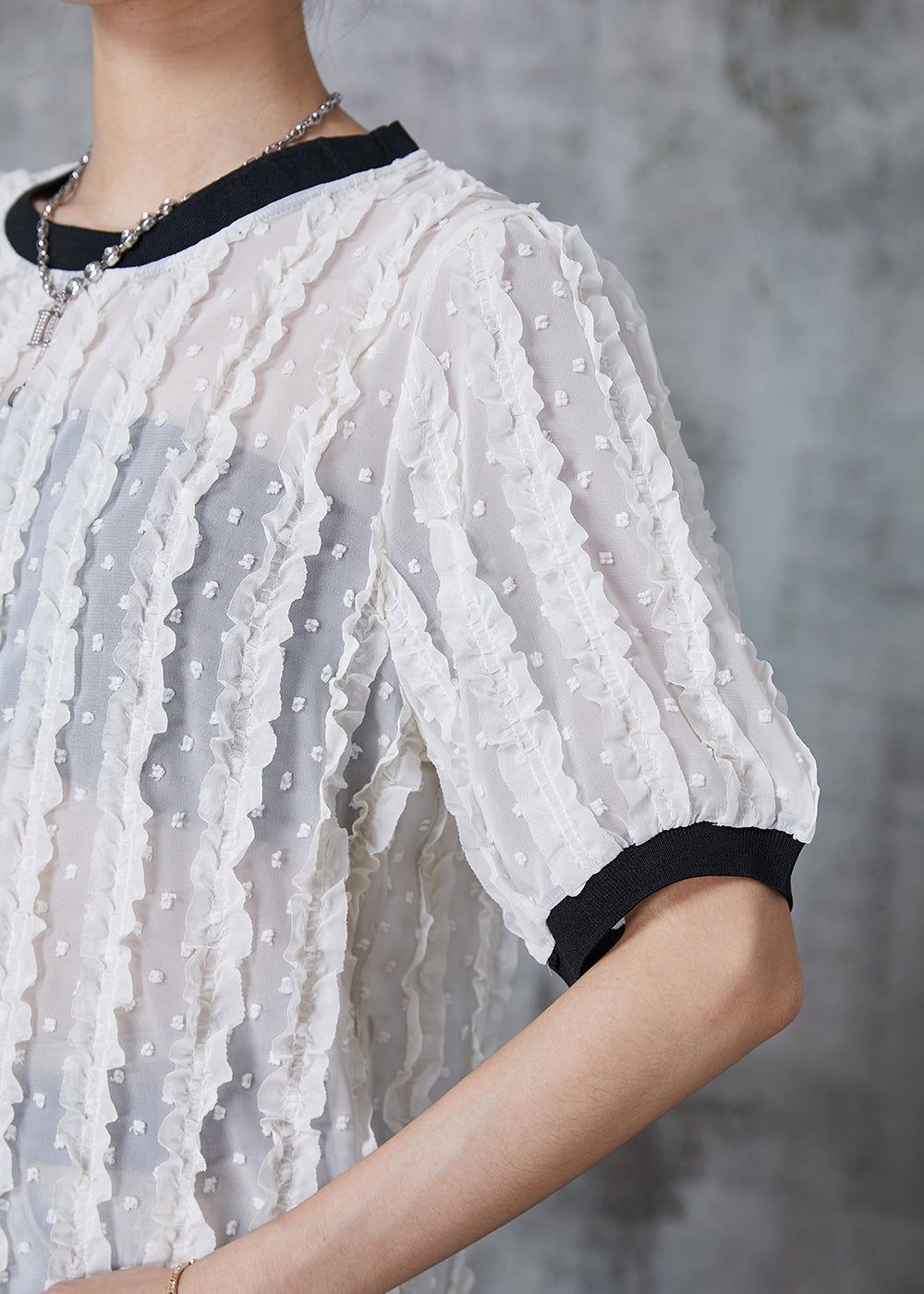 Débardeur Boho blanc à volants en élasthanne pour l'été QA1025