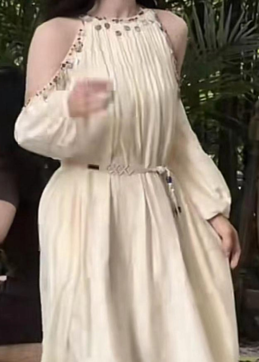 Apricot Bohemian Lantern Silk Cold Sleeve Shoulder Sequins Long