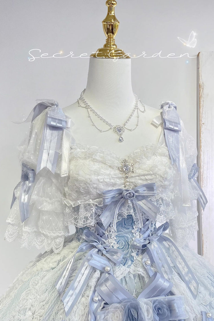 Azure Diane Rose Short Sleeve Multi-Layered Jacquard Ruffle Hanayome Cardigan Bow Lace Sweet Lolita Gown