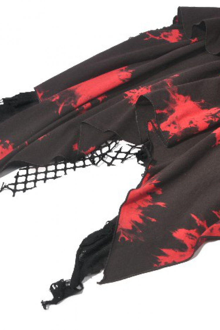 Crimson & Obsidian Sleeveless Irregular Mesh Tie Dye Punk Slip Dress