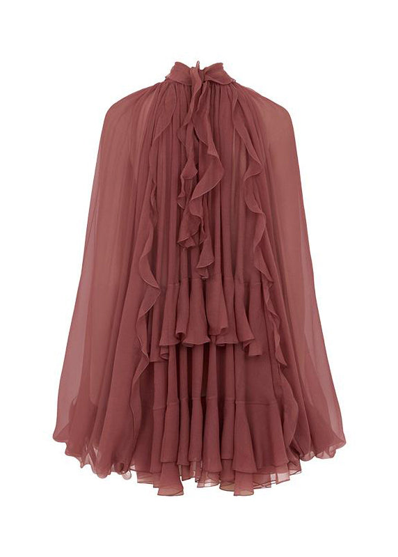 Chiffon Patchwork Tops Brick French Fall Ruffled Shirt Red