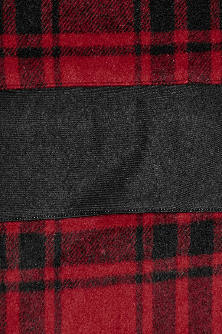 Crimson & Charcoal Tartan Hooded Punk Campus Jacket