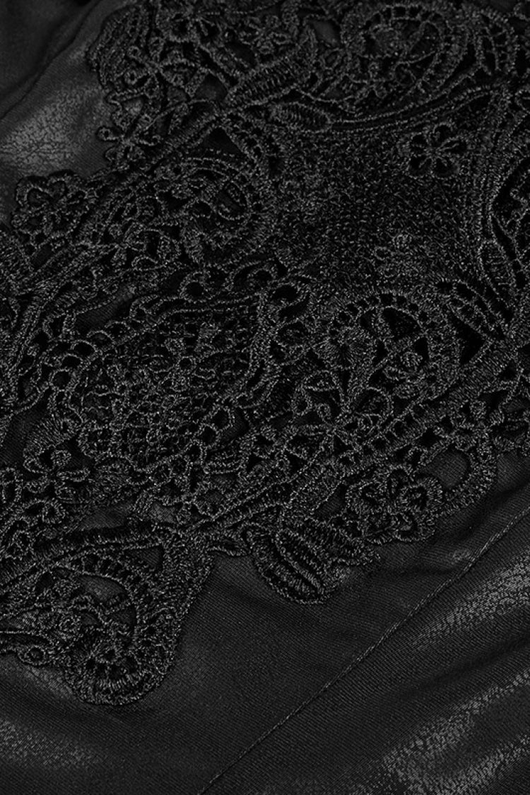 Ebony Flared-Sleeve Embroidered Elegant Cross Gothic Dress