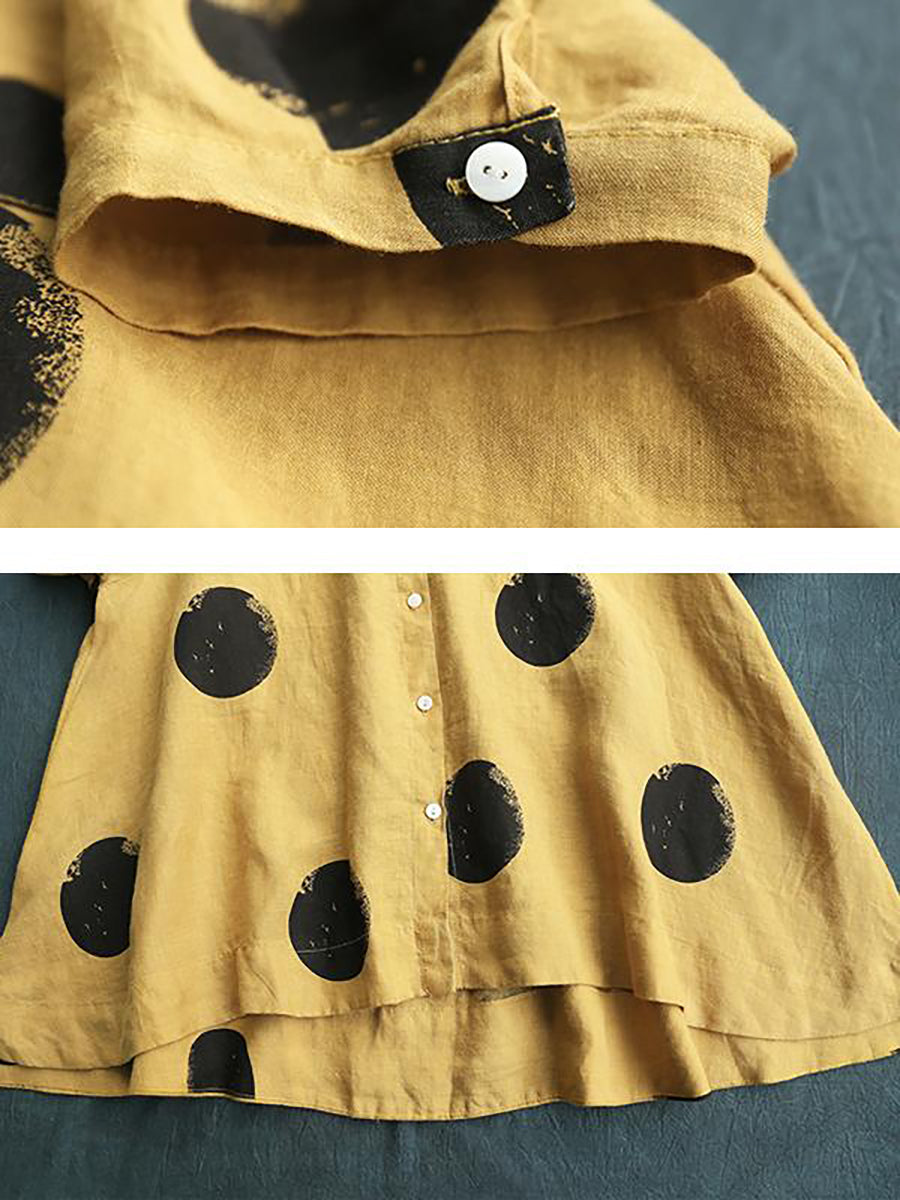 Dot Collar Stand Linen Polka Plus Cotton Size Shirt