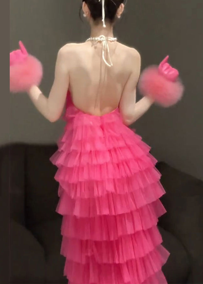 Backless Dresses Beautiful Rose Solid Pleated Sleeveless