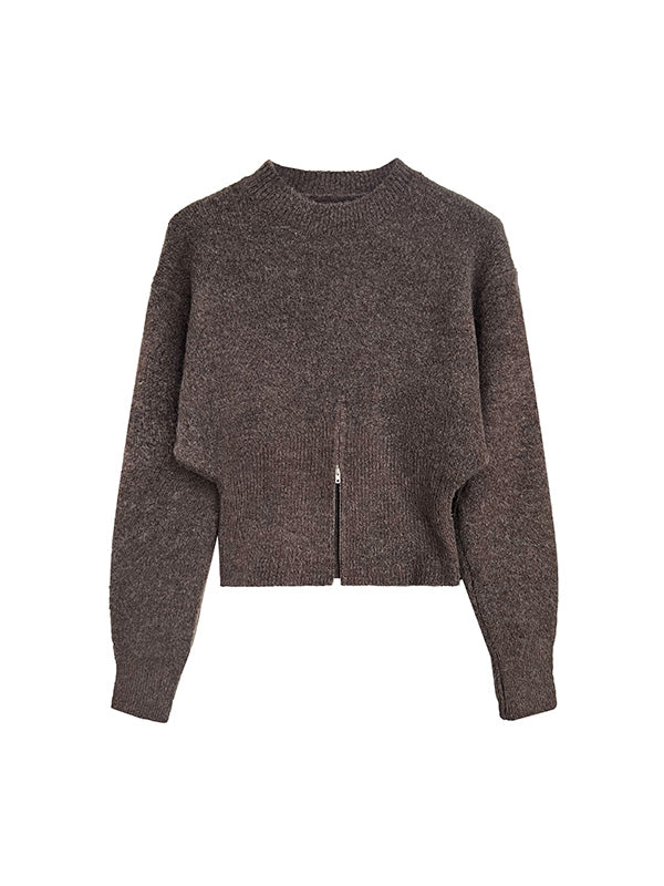 Urban Coffee – Pullover mit Stehkragen, Reißverschluss, Schlitz am Saum und langen Ärmeln, QX004