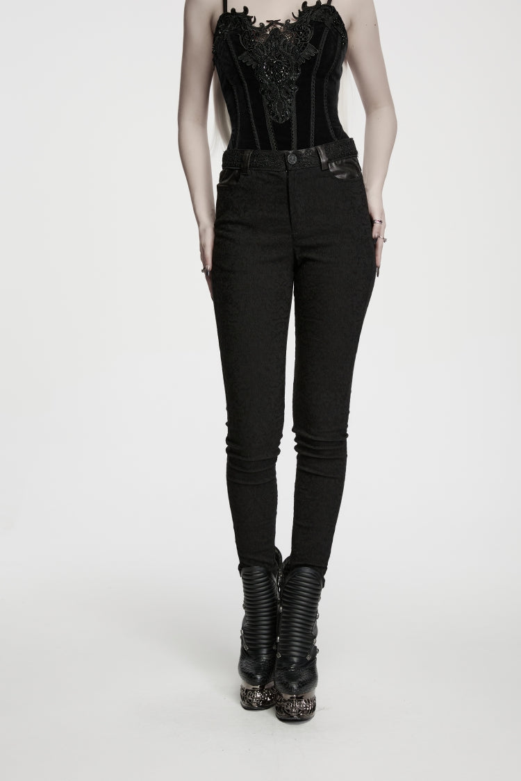 Women's Gothic Cool Cosplay Pants in Slim Fit Black Jacquard