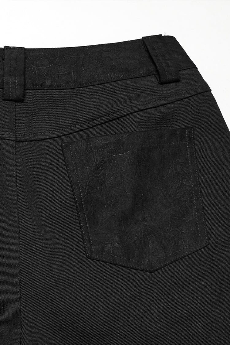 Men's Punk Straight Pants with Eyelet and Ripped Detailing