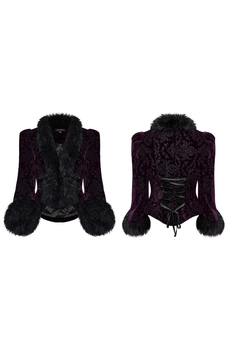 Women's V-Neck Long Sleeve Faux Fur Stitch Gothic Coat Four Shades