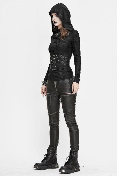 Coal Biker Patchwork Leather Pants with Distressed Panels