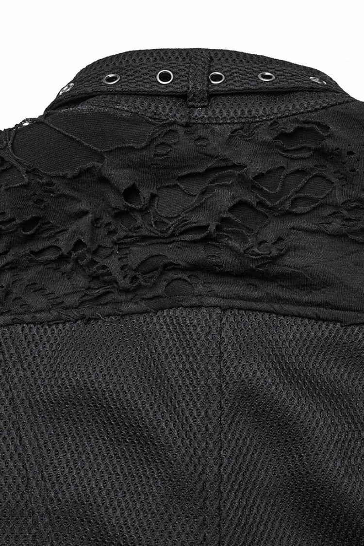 Women's Black Punk Short Vest, Ripped with Buckle Details