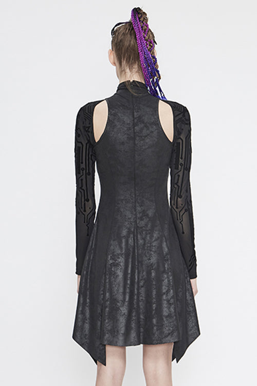Punk Dress with Black Irregular Pointed Hollow Out and Long Sleeves