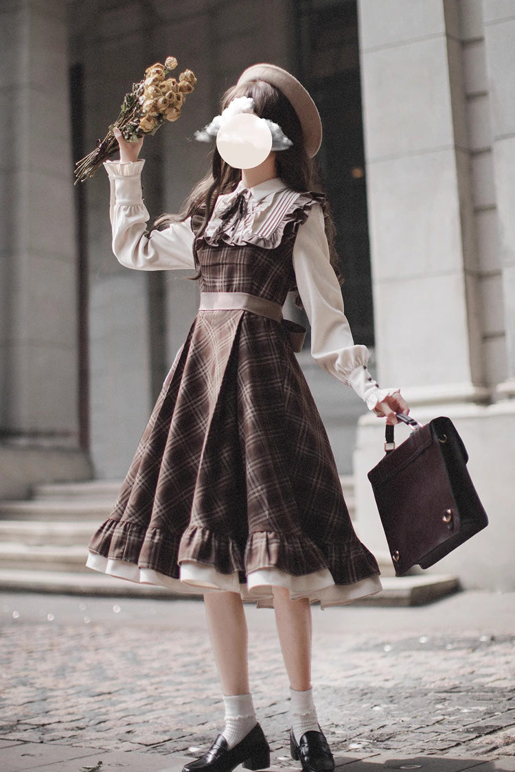 Thames at Dusk Vintage College Lolita Dress with Ruffle - Long Sleeves