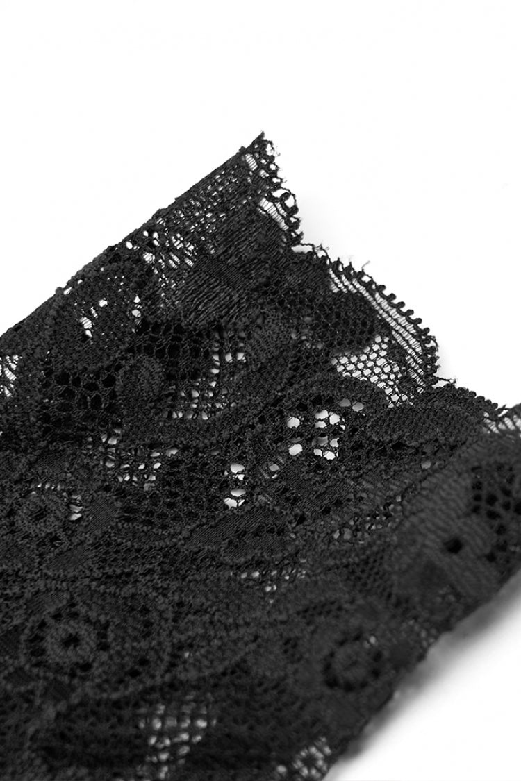 Women's Gothic Gloves with Lace in Black Jacquard