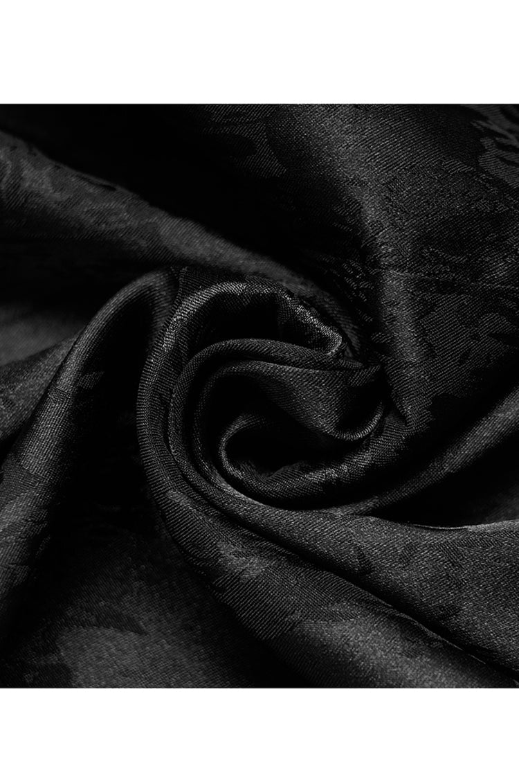 Punk Cheongsam Dress in Black Jacquard Cotton with Pointed Hem and Drawstring