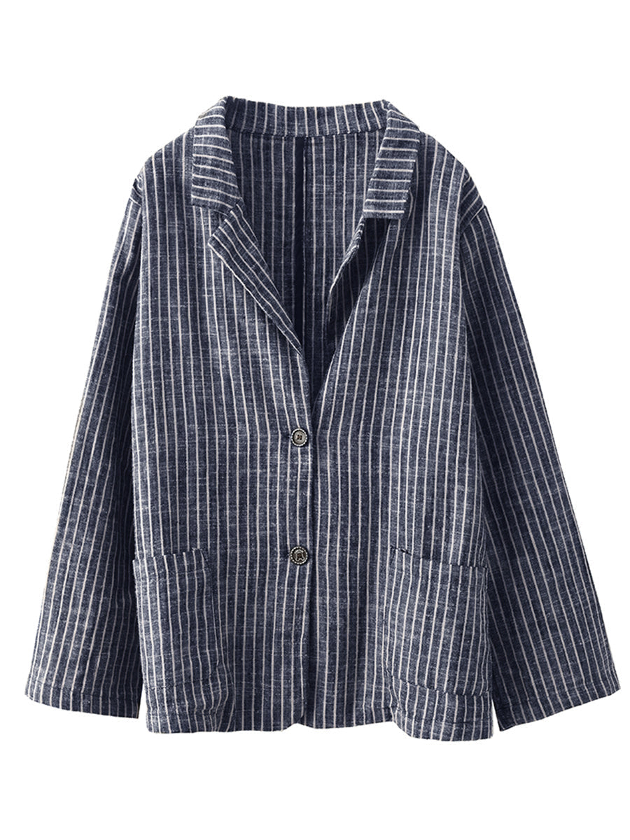 Plus Size Damen Vintage Streifen Frühling Leinen Hemd + Hose II1057