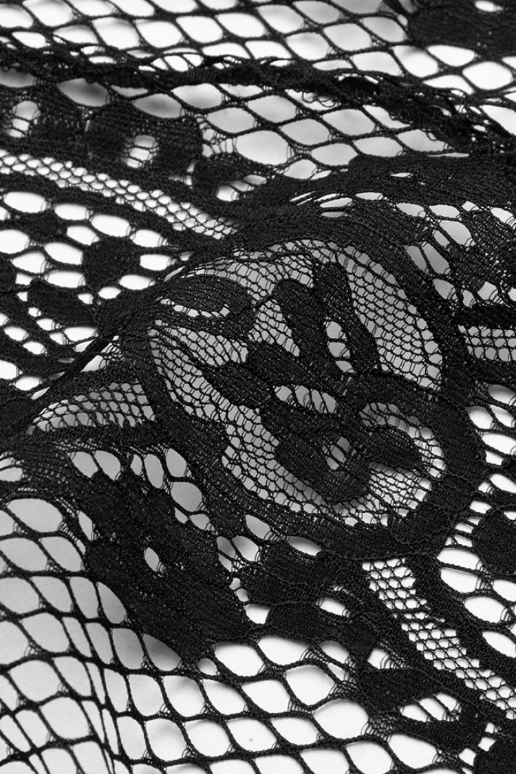 Asymmetric Lace Hem Embroidered Gothic Skirt for Women in Black
