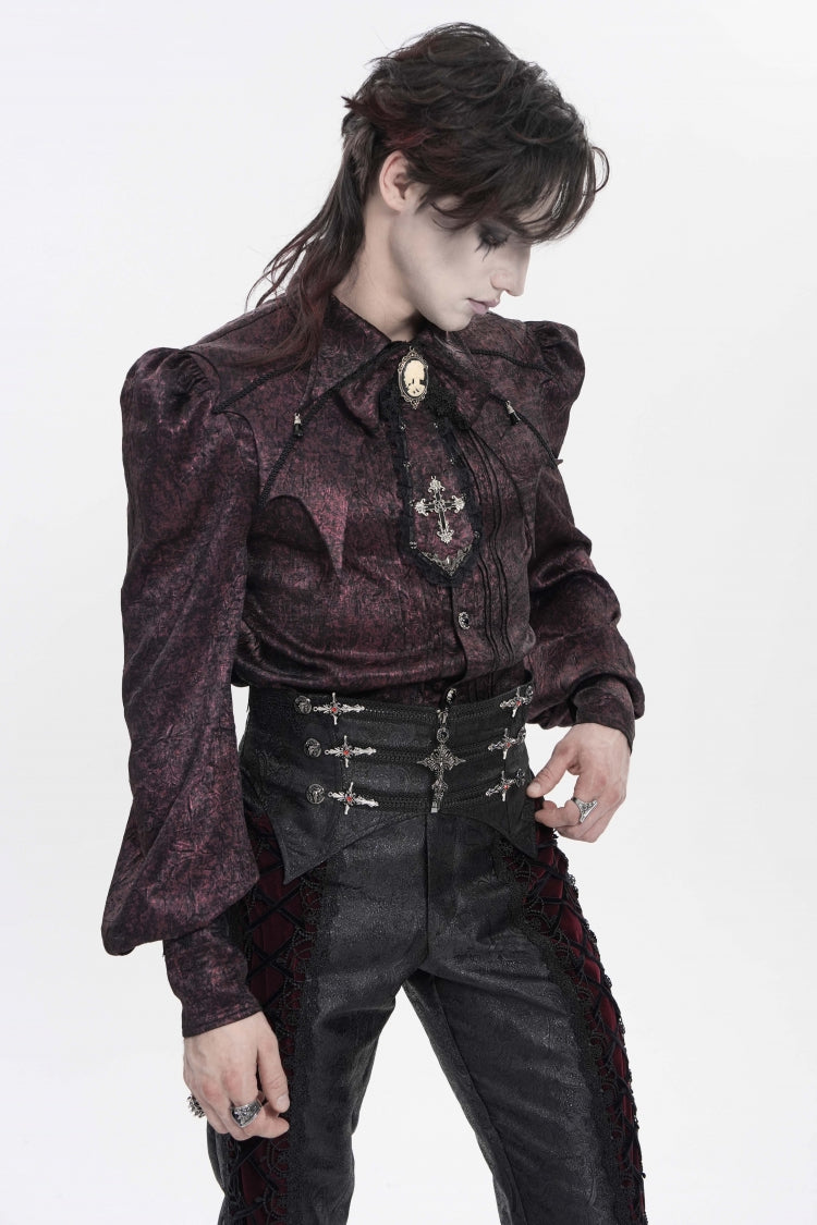 Men's Gothic Handsome Girdle with Lace-Up and Slim Fit in Black Jacquard