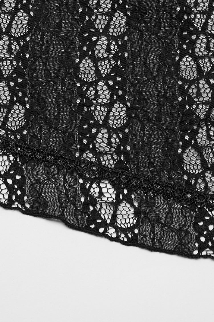 Lace-Up Mesh Gothic Dress - Ruffled Lace for Women