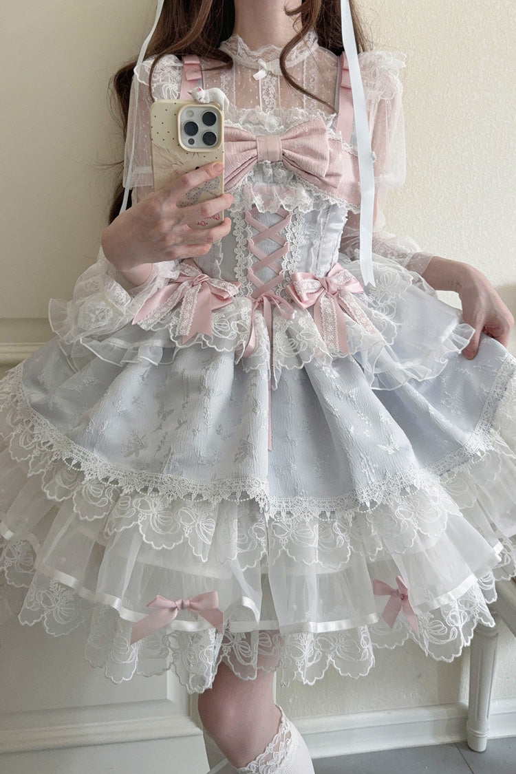 Fleishi Island Sleeveless Ruffle Bow Slim Ballet Lolita JSK