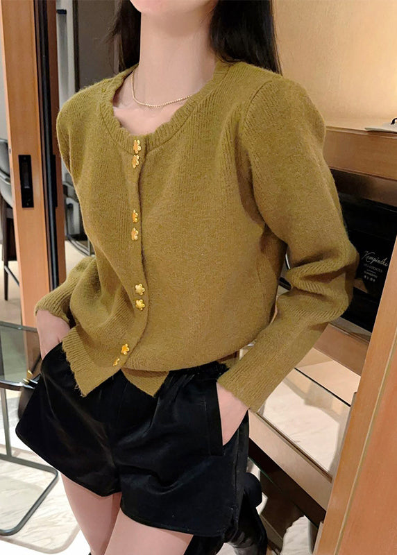 Manteau cardigan en tricot boutonné à col rond rouge chic Automne QC046