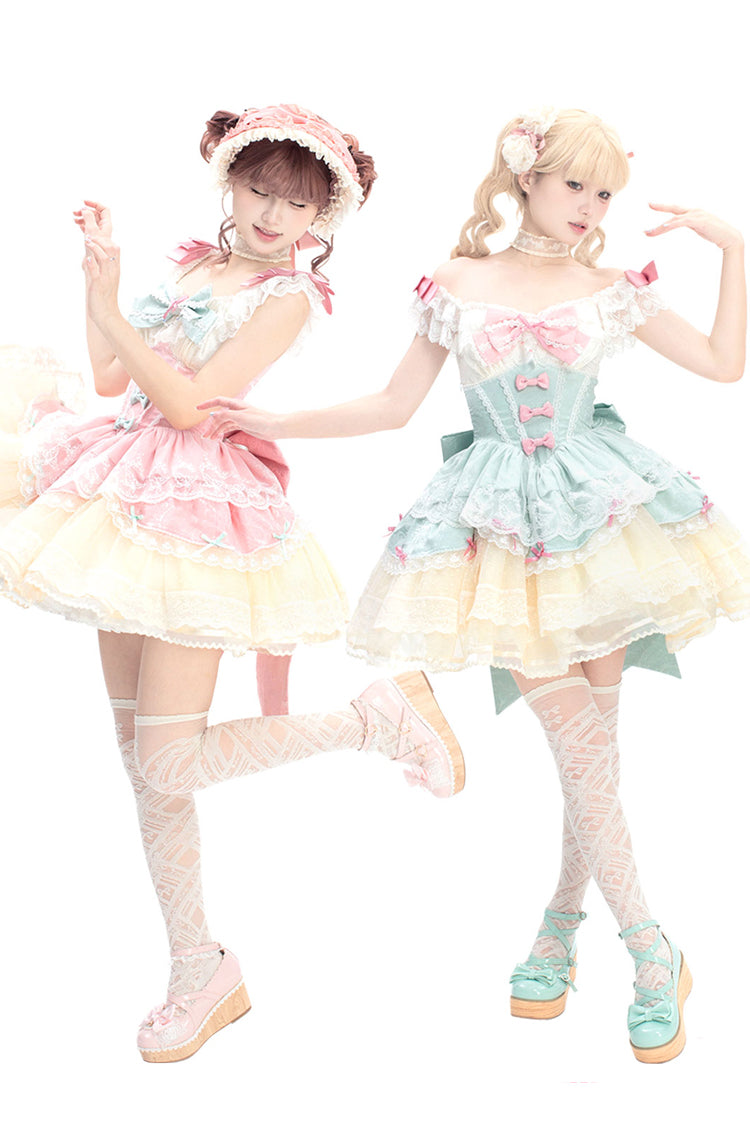 Sleeveless Ruffle Bowknot Lace Sweet Elegant Ballet Lolita JSK Dress in Mint Green Parfait Romance