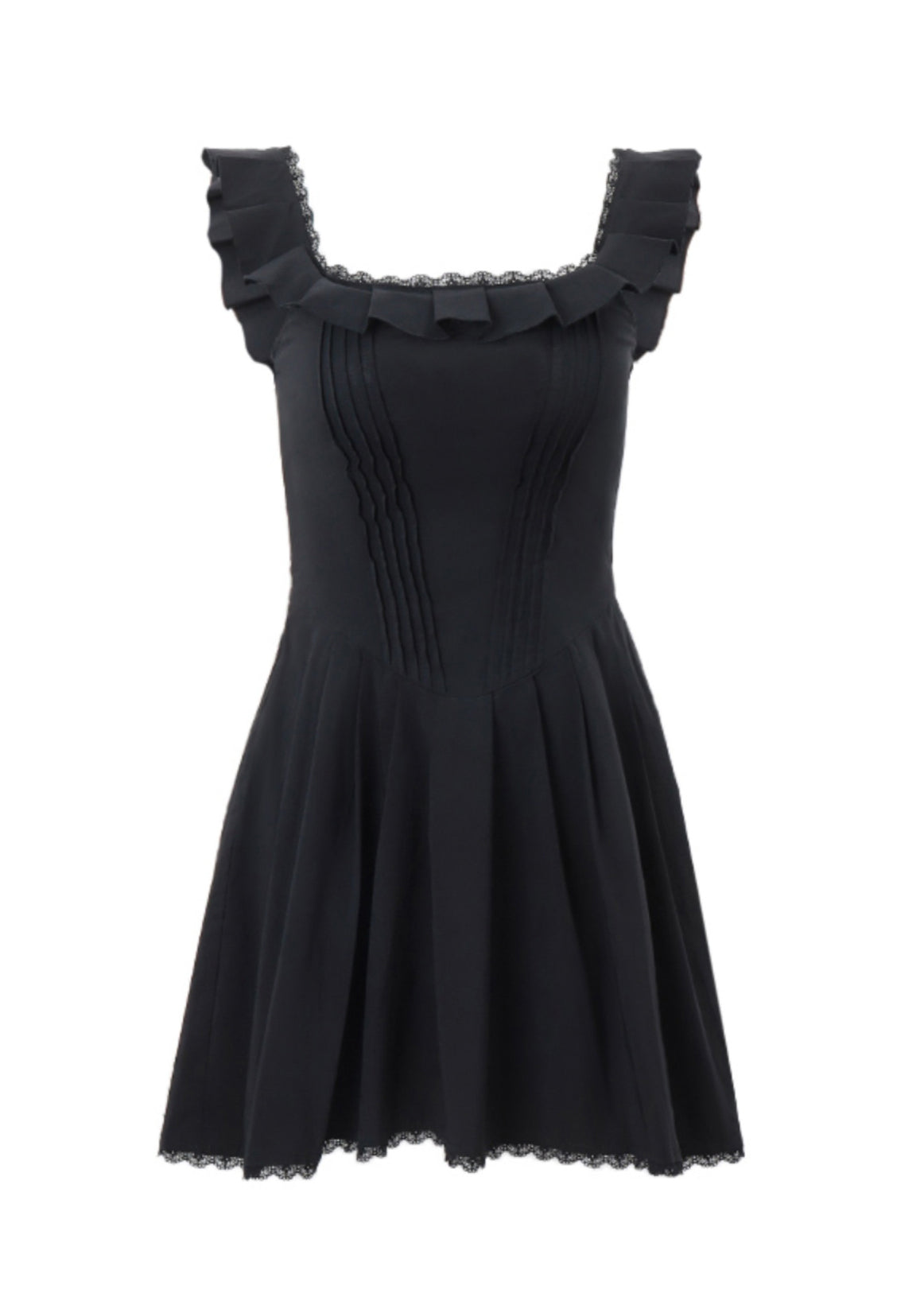 American Style Black Ruffled Spaghetti Strap Dress Summer YY021