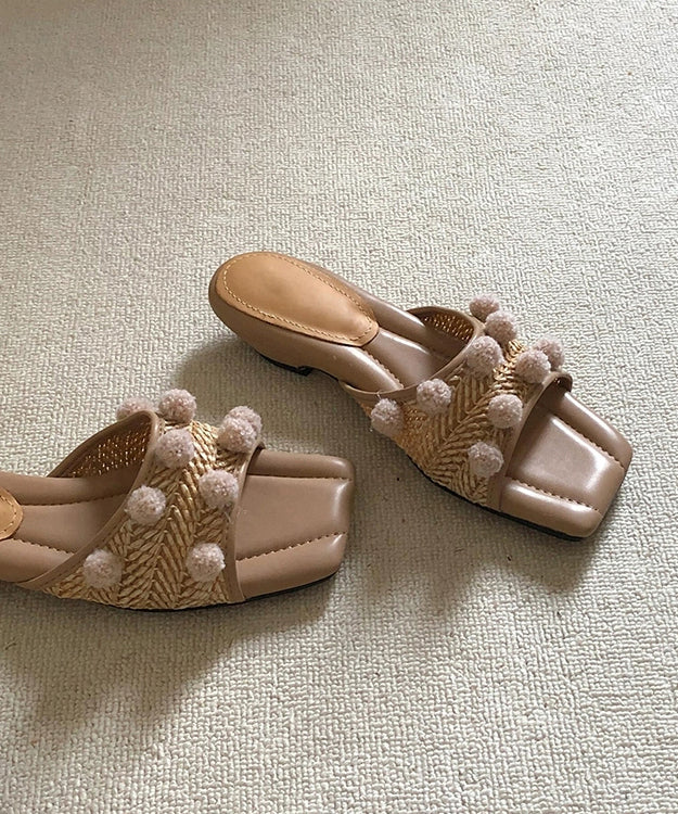 Fuzzy Apricot Peep DDecorated Ball Sandals Wedge Slide Splicing