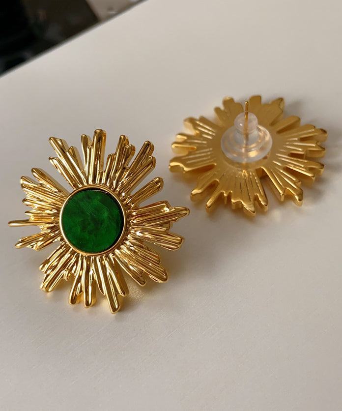 Boucles d'oreilles à tige en cuivre vert noirâtre avec motif tournesol QZ014