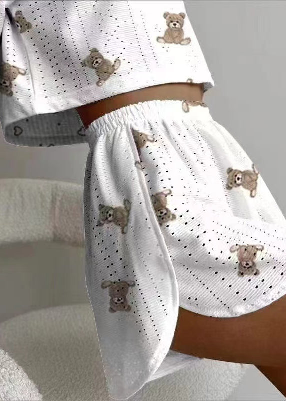 Womens Art Set Print Cotton Hollow Summer Two Pajamas Piece Out