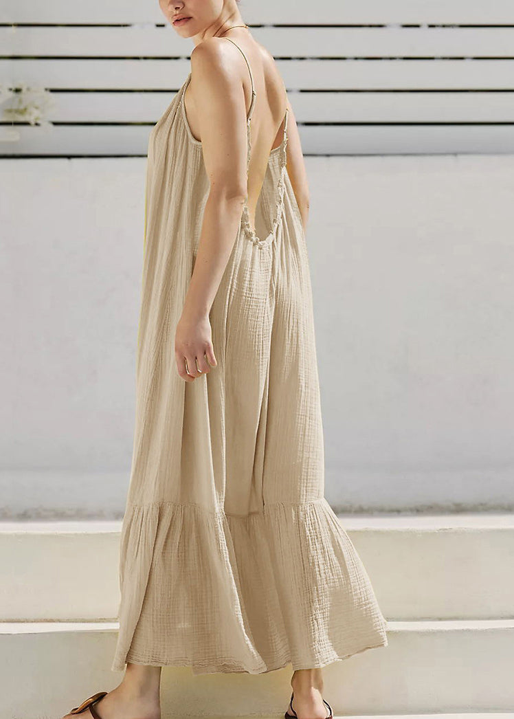 Long Khaki Art Dresses Sleeveless Spaghetti Strap Backless