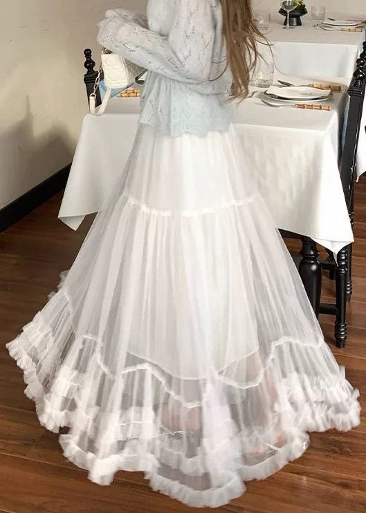 Ruffled Khaki Summer Elastic Skirt Art Tulle Waist