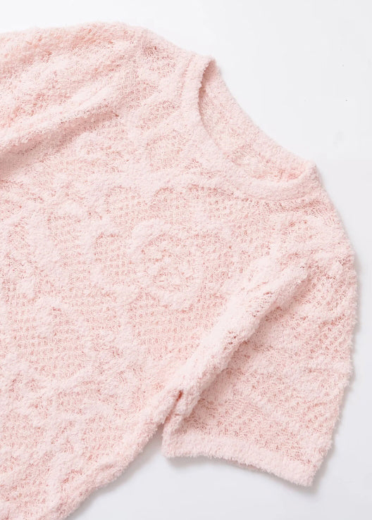 Pink Art Neck Hollow Shirts O Summer T Out Knit