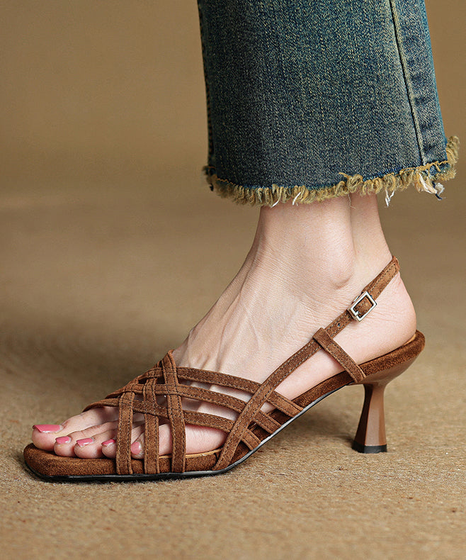 Art Splicing Sandals Peep Suede High Heel Toe Black