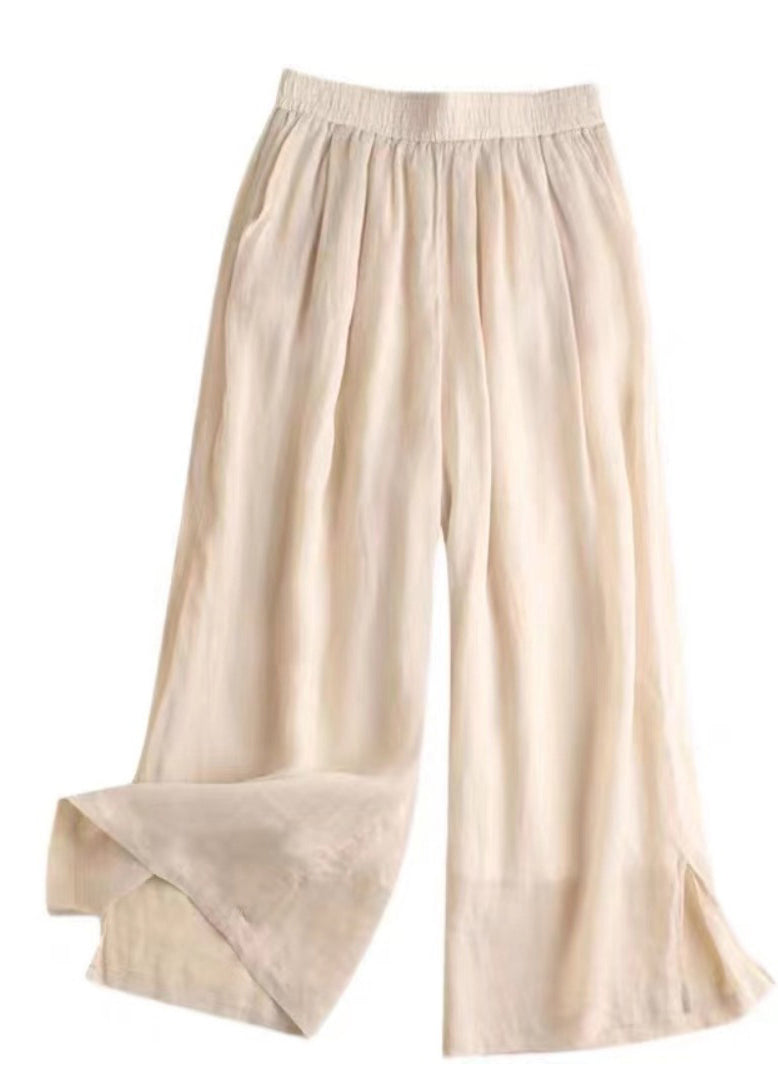 Elastic Beautiful Pants Open Waist Lavender Straight Linen Side