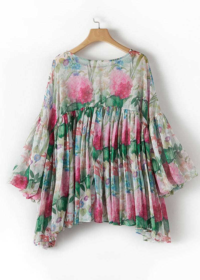 Magnifiques hauts en soie à imprimé patchwork multicolore à col rond pour l'été TR009