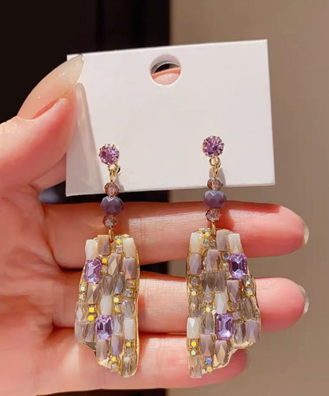 Alloy Purple Copper Drop Crystal Earrings Beautiful