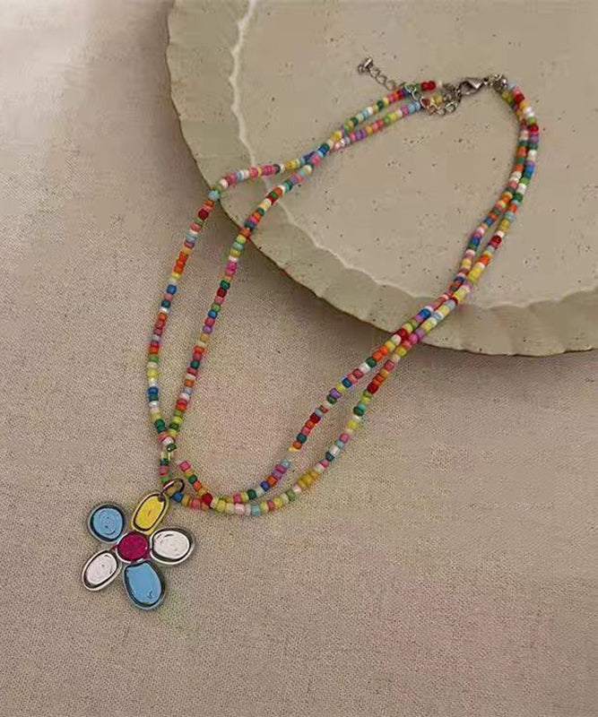 Beautiful Double Beading Alloy Floral Layer Rainbow