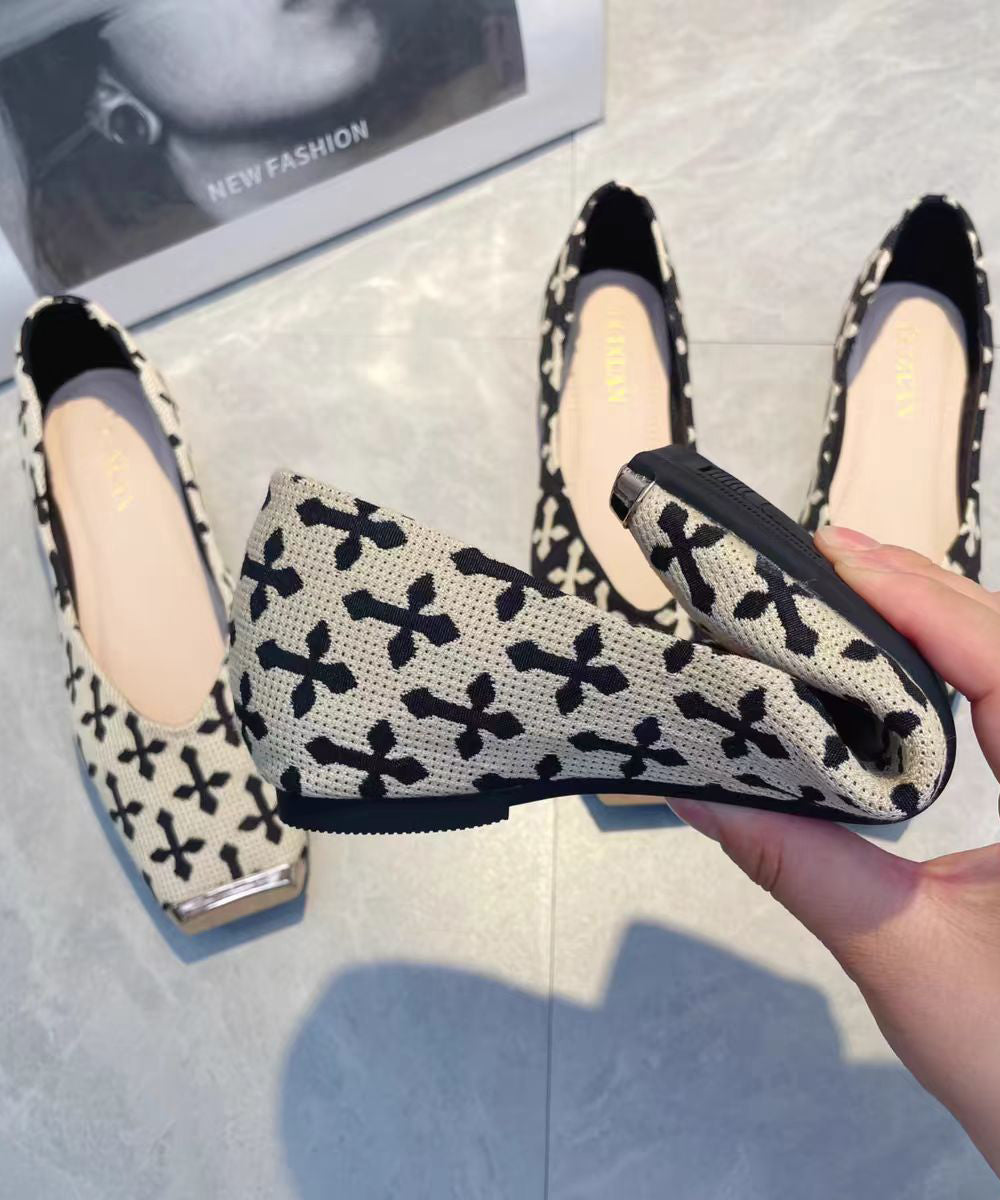 Shoes Feet Cotton Beige Fabric Flat 2025 Print New