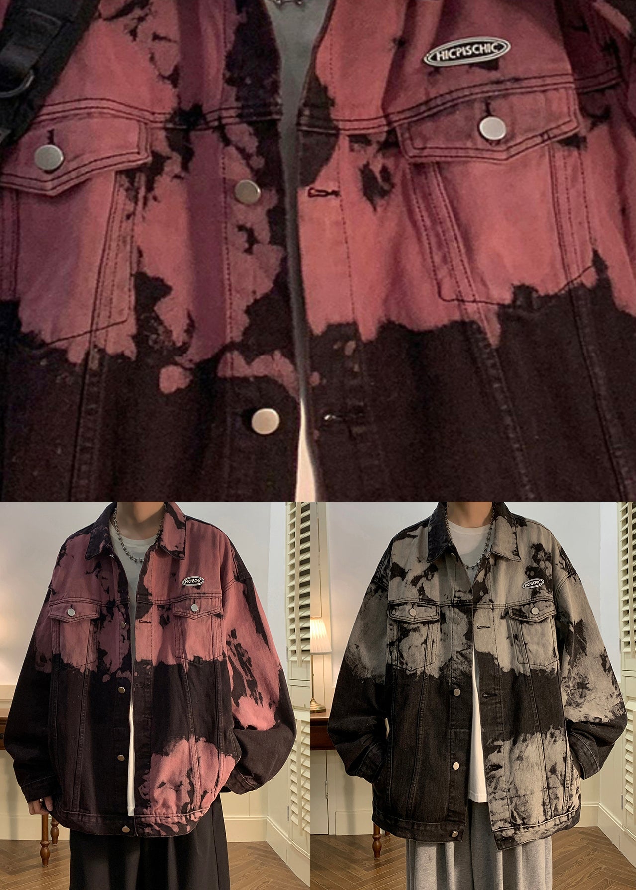 Denim Collar Loose Men Pan Peter Black Coat Pockets Fall