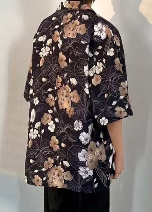 Cotton Print Pan Peter Black Half Collar Mens Pockets Shirts