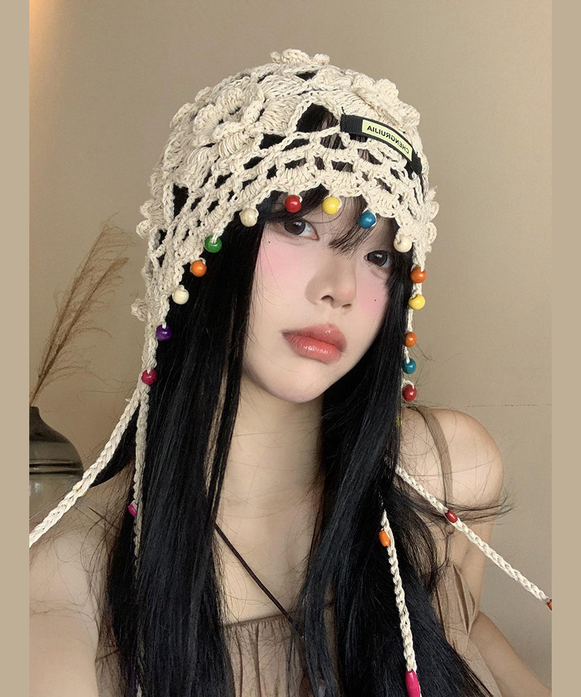 Beigefarbener Booniehut mit Blumenmuster und Quaste, ausgehöhlt, WI012